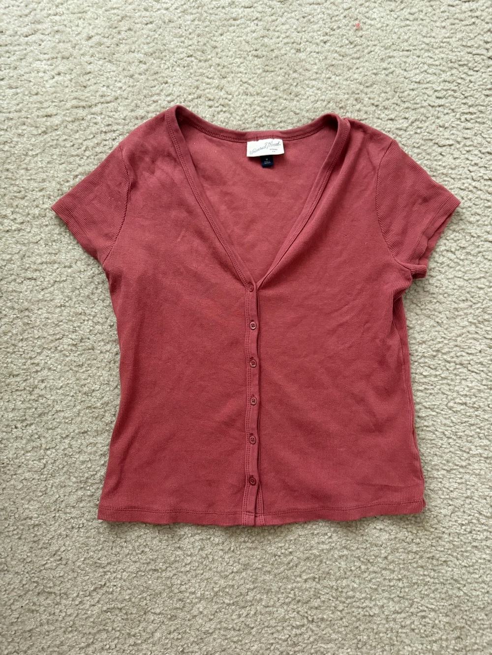 Universal Thread Short Sleeve V-Neck Button Down Top - Dusty Rose